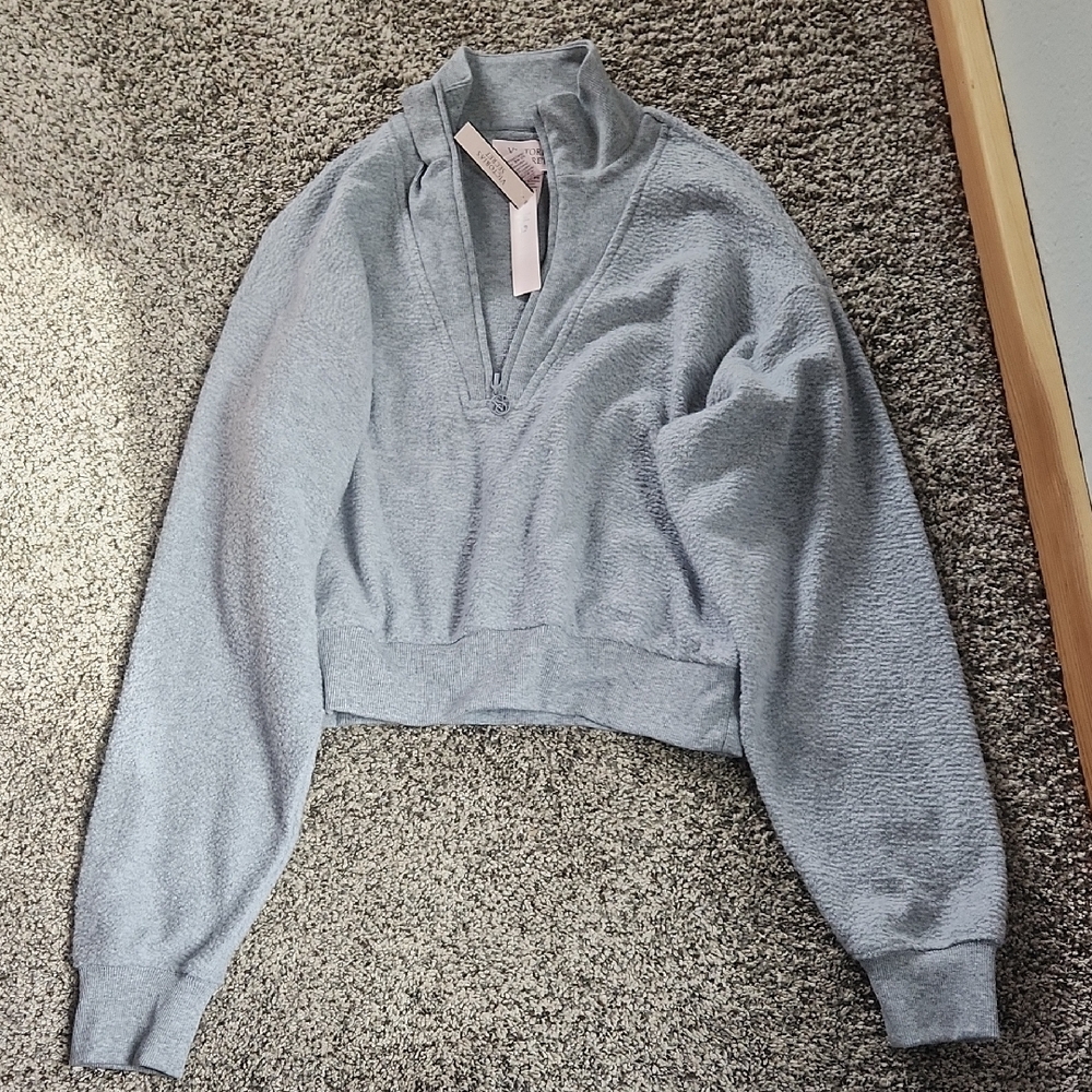 Gray Quarter-Zip Cropped Sweatshirt